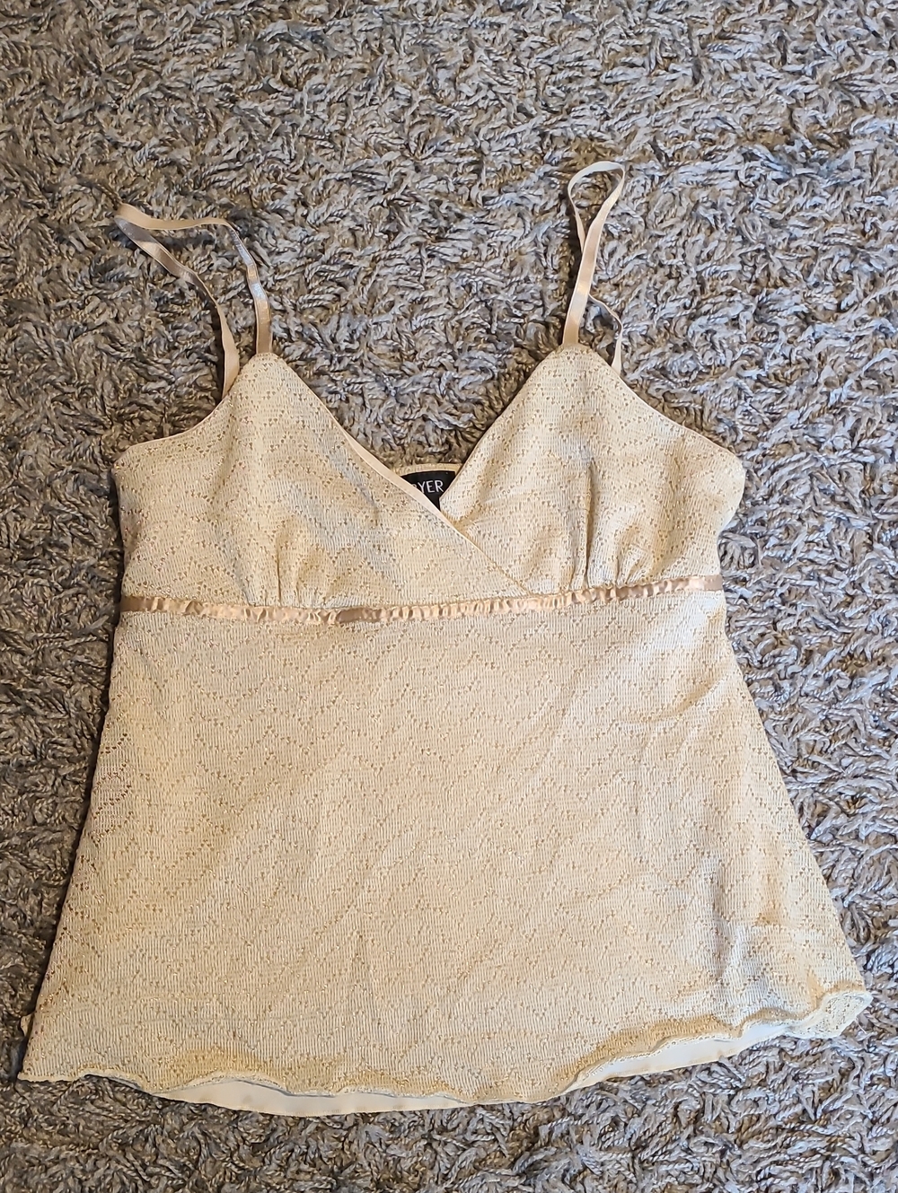 A. Byer Cream Lace-Trim Spaghetti Strap Tank
